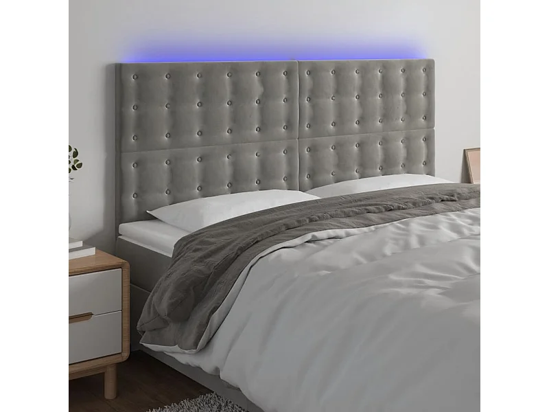 Cabecero | Cabezal de Cama | Mueble cabecero con luces LED terciopelo gris claro 160x5x118/128 cm