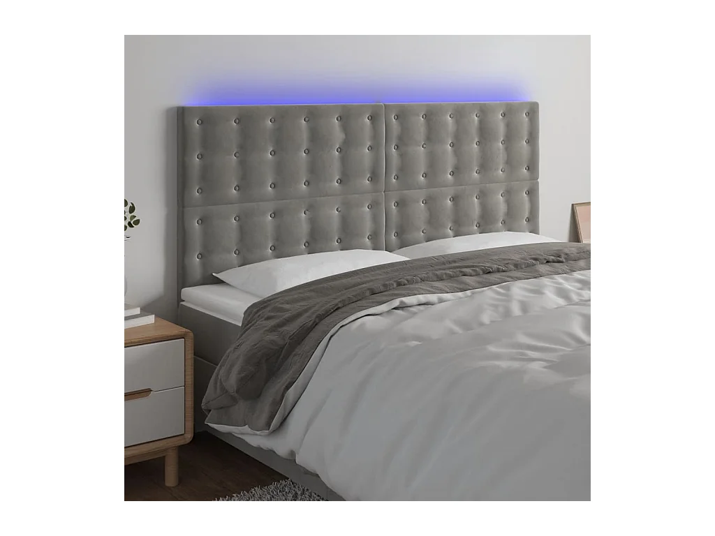 Cabecero | Cabezal de Cama | Mueble cabecero con luces LED terciopelo gris claro 160x5x118/128 cm