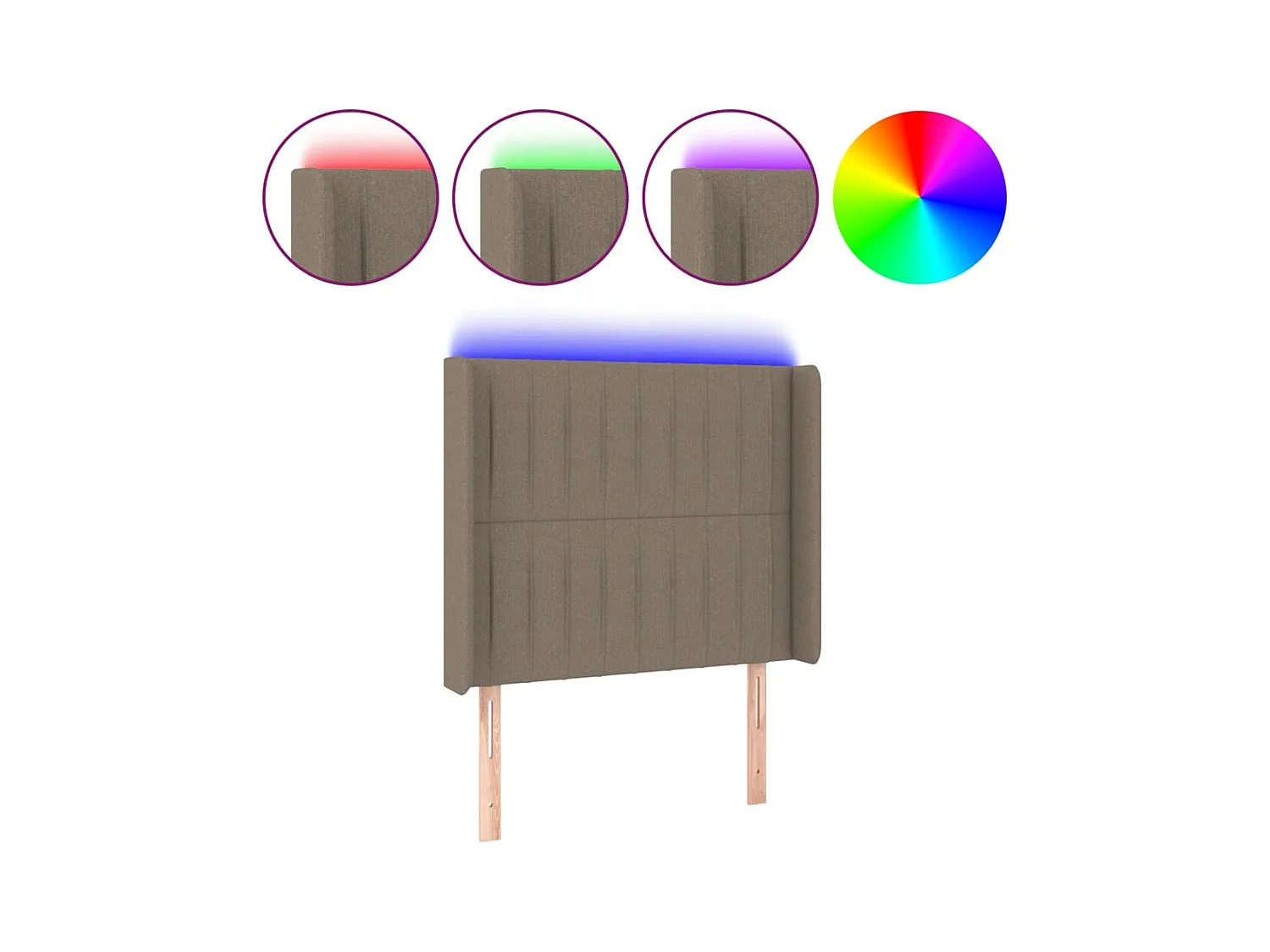 Mueble cabecero | Cabezal de cama | Cabecero con LED de tela gris taupe 103x16x118/128 cm