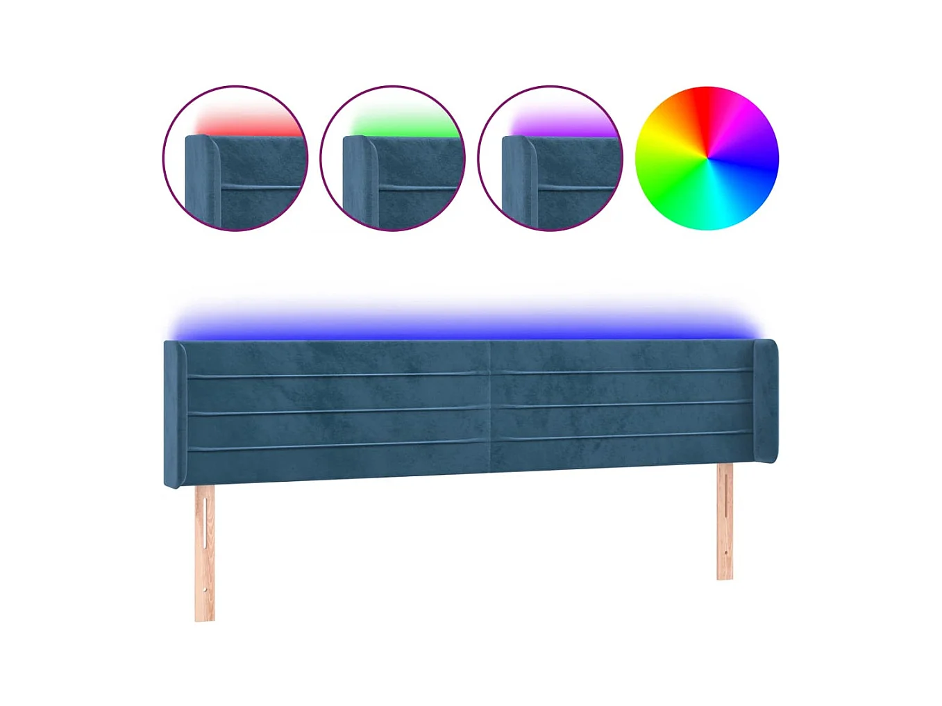 Cabecero | Cabezal de Cama | Mueble cabecero con LED de terciopelo azul oscuro 203x16x78/88 cm