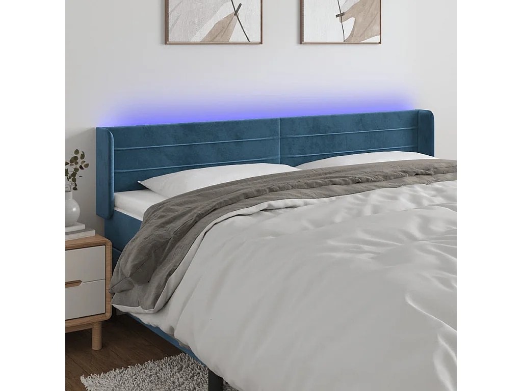 Hoofdbord | Hoofdeinde LED 203x16x78/88 cm fluweel donkerblauw