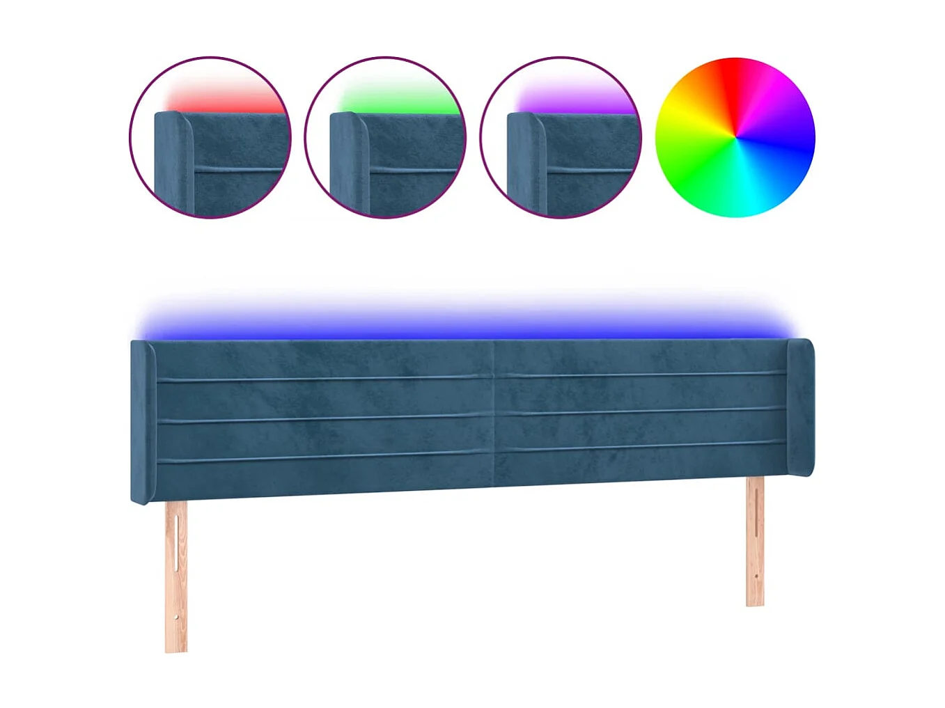 Hoofdbord | Hoofdeinde LED 203x16x78/88 cm fluweel donkerblauw