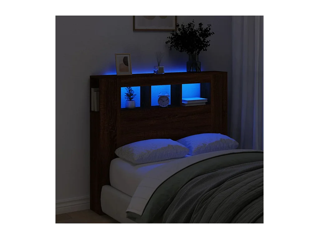 Tête de Lit | Panneau de tête pour lit Moderne à LED chêne marron 120x18,5x103,5cm bois ingénierie