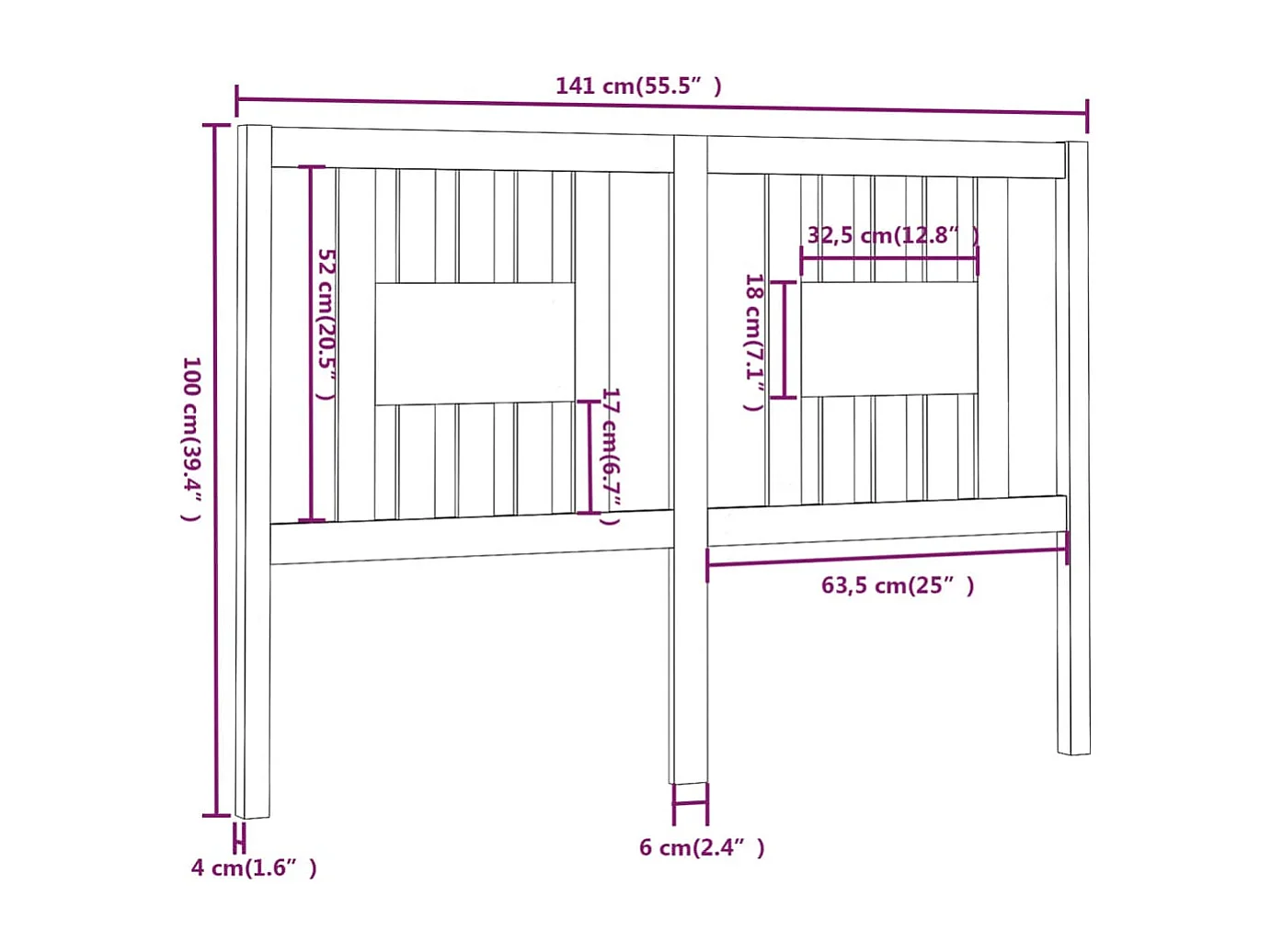 Hoofdbord | Hoofdeinde 141x4x100 cm massief grenenhout