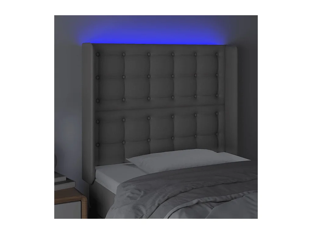 Cabecero | Cabezal de Cama | Mueble cabecero con LED cuero sintético gris 103x16x118/128cm