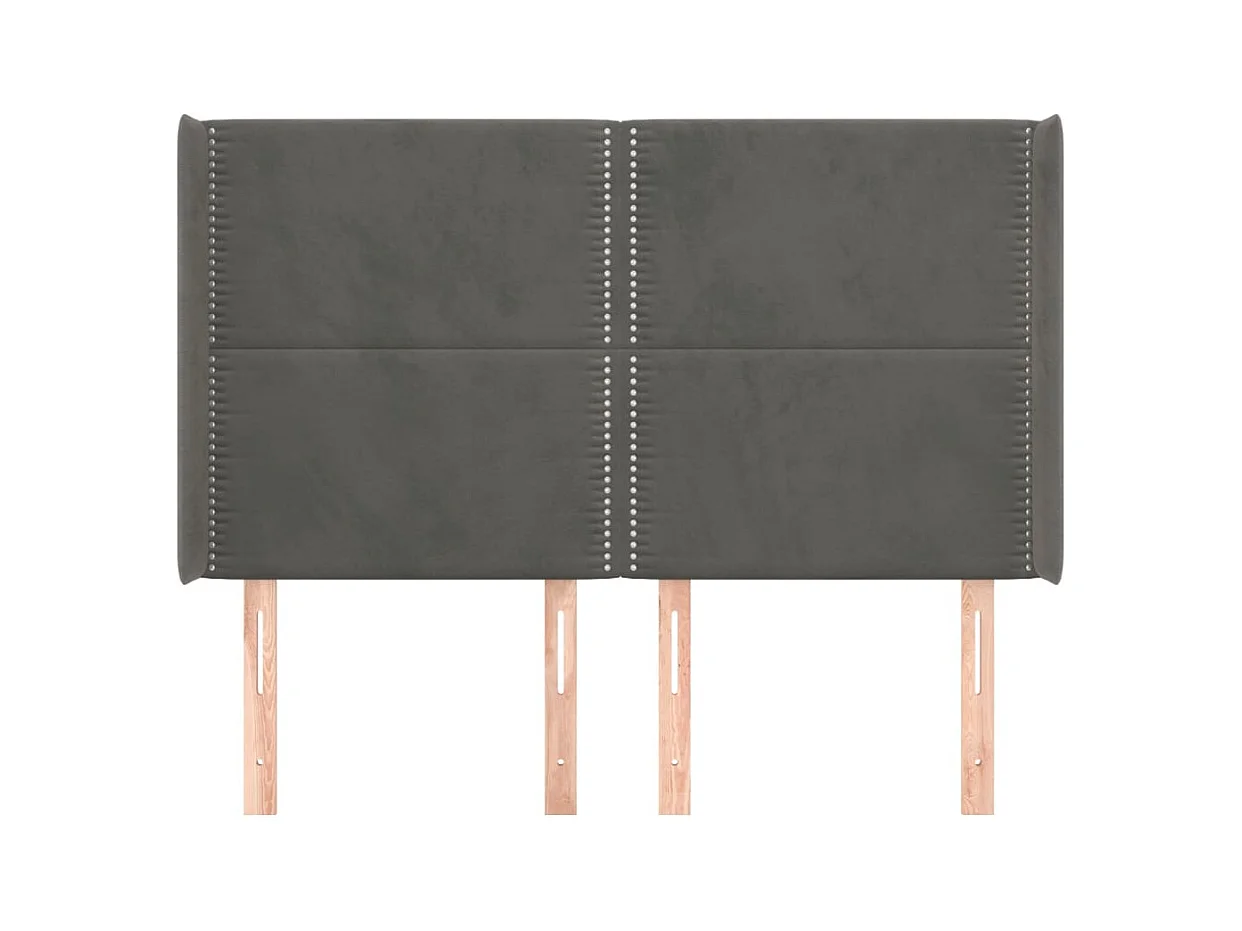 Cabecero | Cabezal de Cama | Mueble cabecero con orejas de terciopelo gris oscuro 147x16x118/128 cm