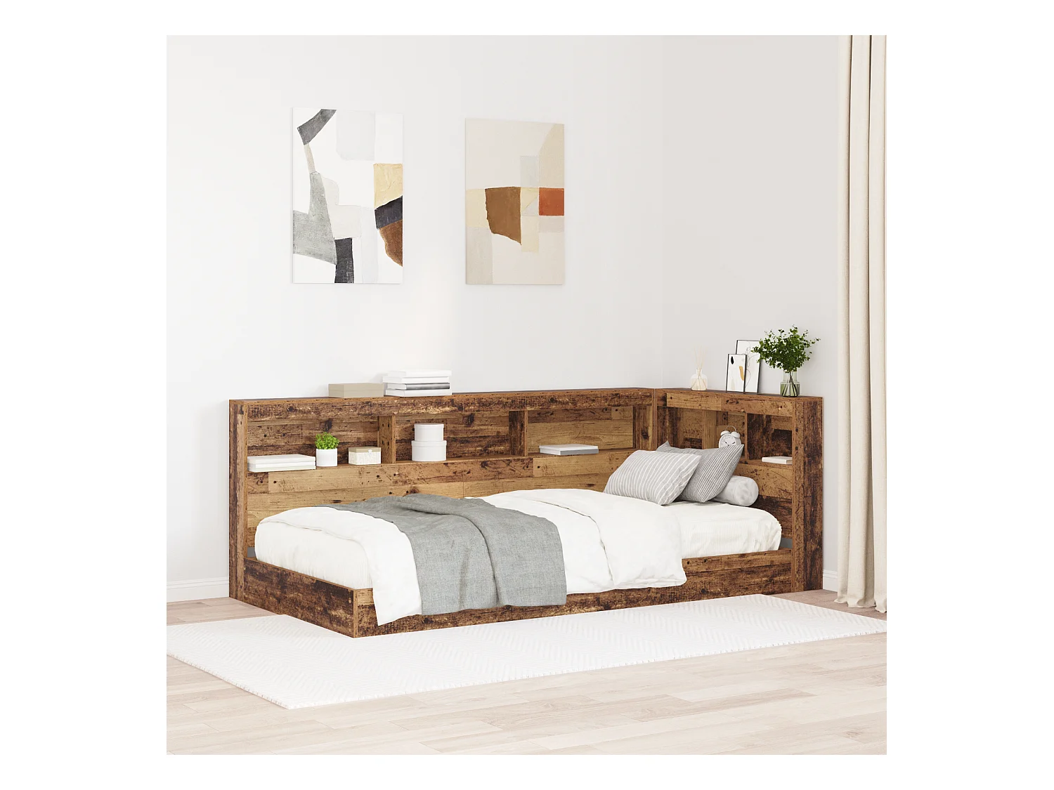 Mueble cabecero con almacenamiento | Cabecera de almacenamiento con estante Madera vieja 90 cm