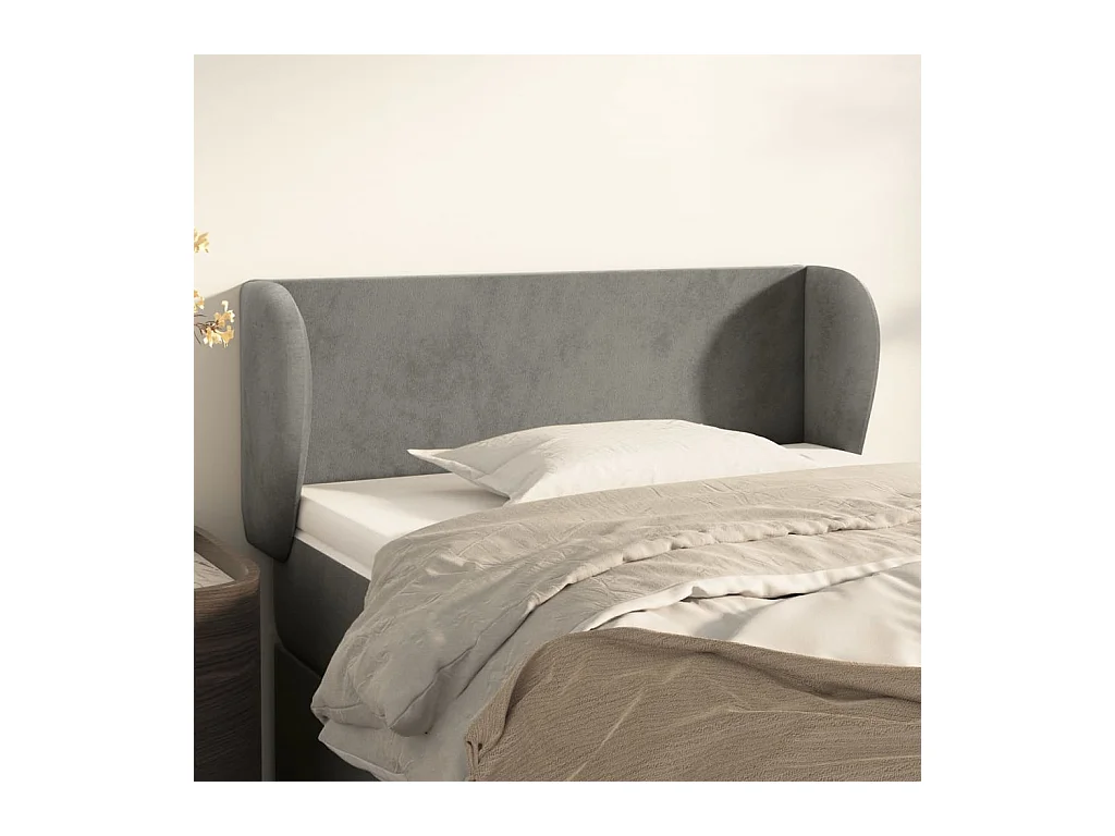 Mueble cabecero | Cabezal de cama | Cabecero de terciopelo gris claro 103x23x78/88 cm