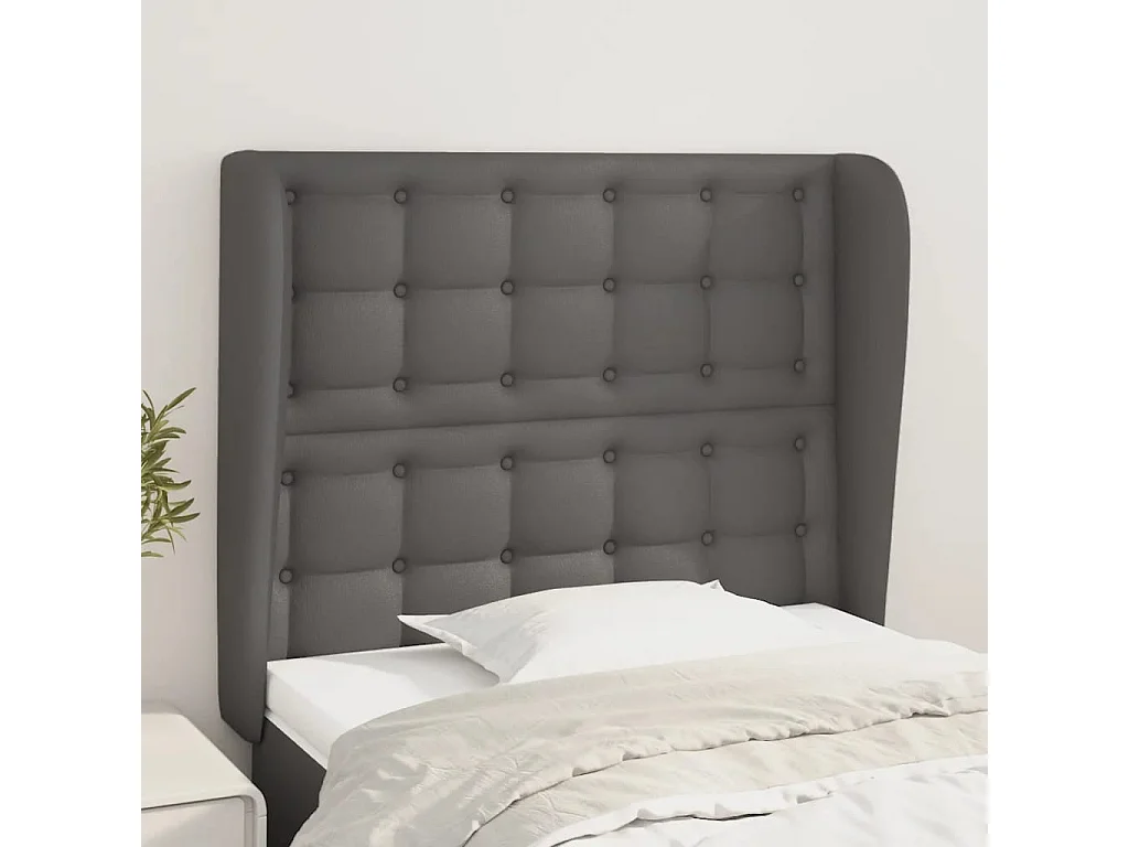 Cabecero | Cabezal de Cama | Mueble cabecero con orejas cuero sintético gris 93x23x118/128cm