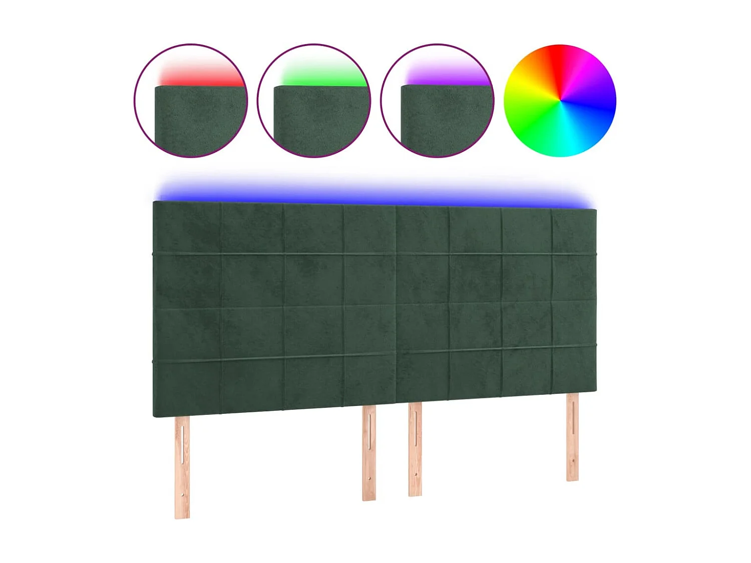 Hoofdbord | Hoofdeinde LED 200x5x118/128 cm fluweel donkergroen