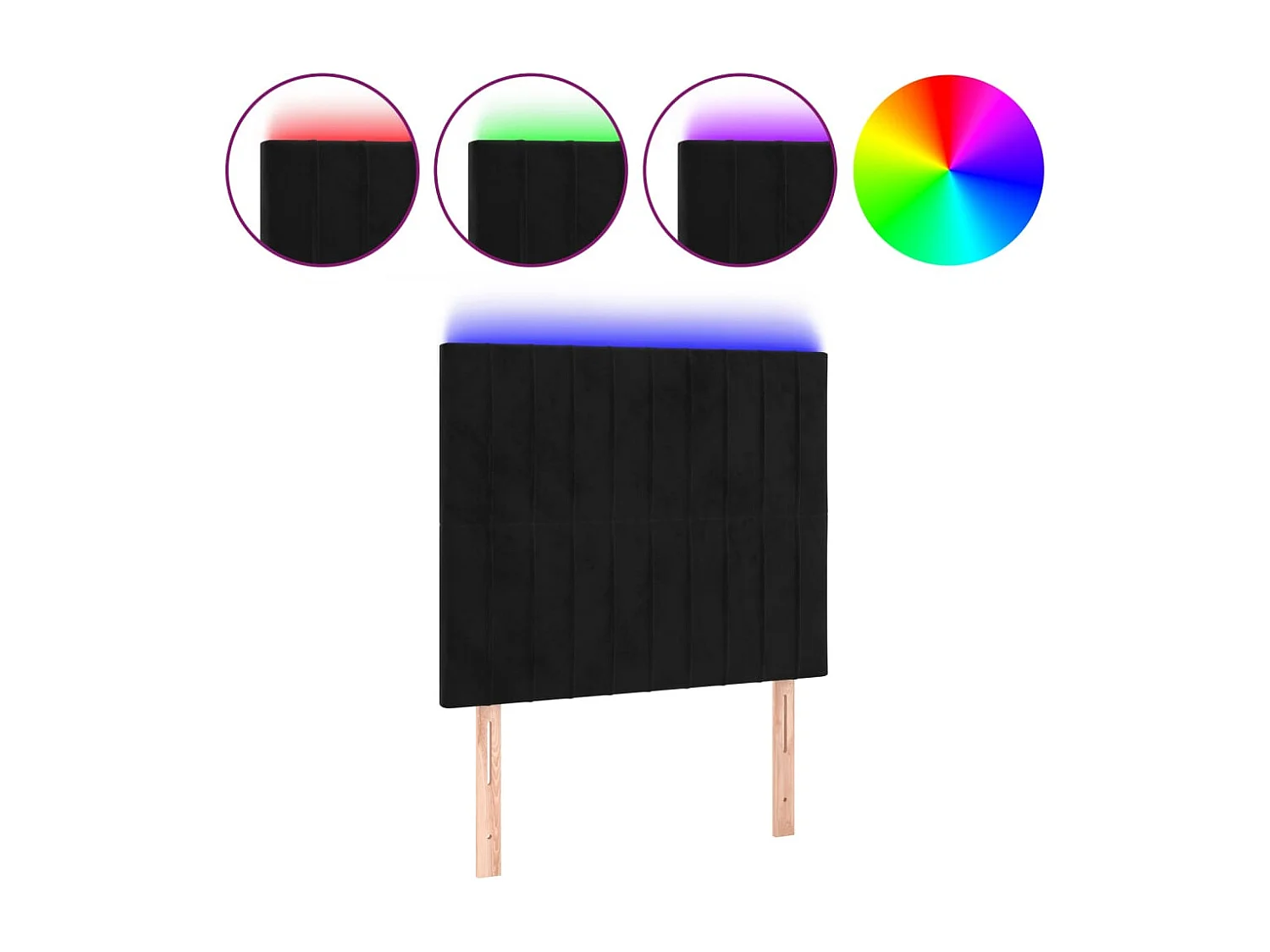 Cabecero | Cabezal de Cama | Mueble cabecero con luces LED terciopelo negro 100x5x118/128 cm