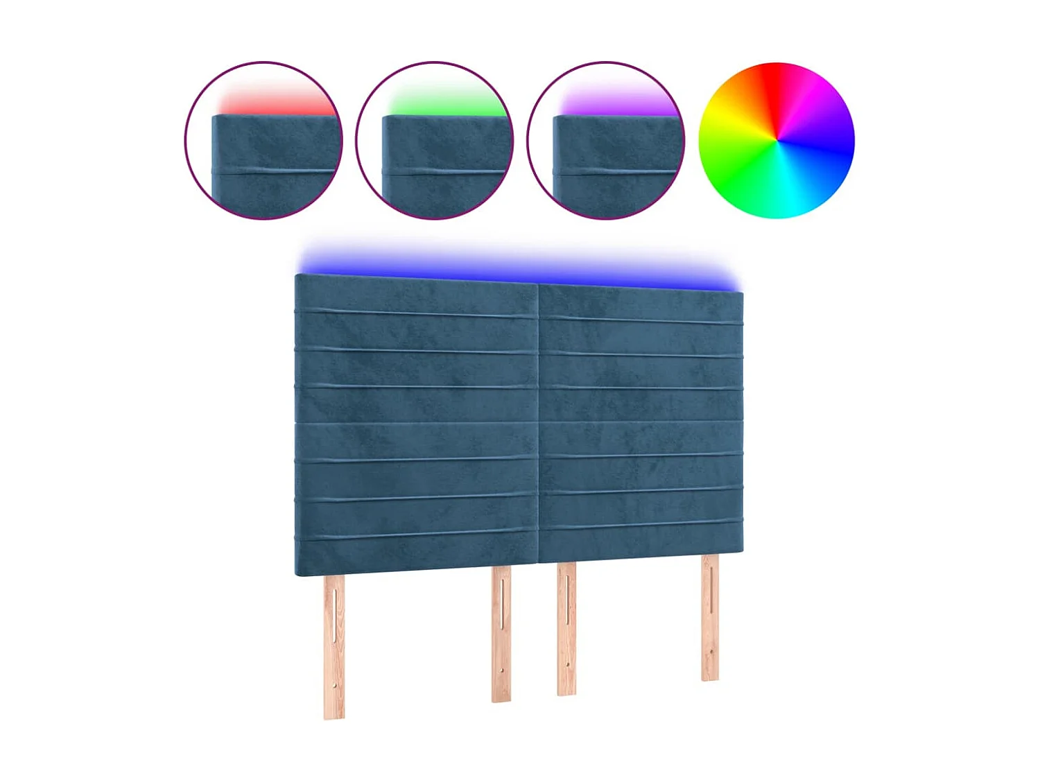 Tête de Lit | Panneau de tête pour lit Moderne à LED Bleu foncé 144x5x118/128 cm Velours