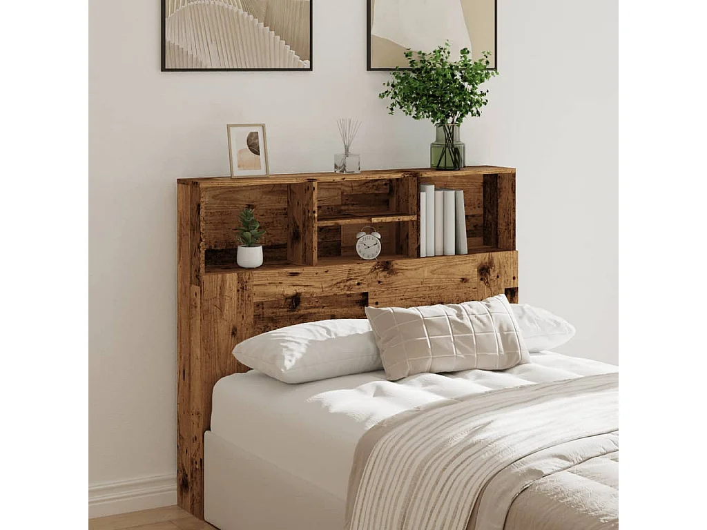 Tête de Lit avec rangement | Armoire de tête de lit vieux bois 120x19x103,5 cm