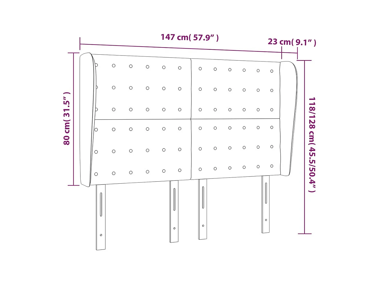Cabecero | Cabezal de Cama | Mueble cabecero con orejas de tela gris taupe 147x23x118/128 cm