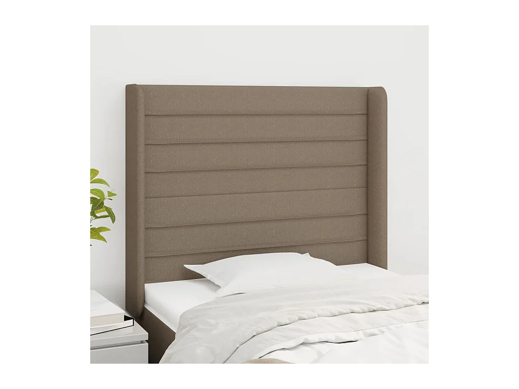 Cabecero | Cabezal de Cama | Mueble cabecero con orejas de tela gris taupe 103x16x118/128 cm