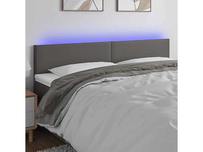 Tête de Lit | Panneau de tête pour lit Moderne à LED Gris 200x5x78/88 cm Similicuir