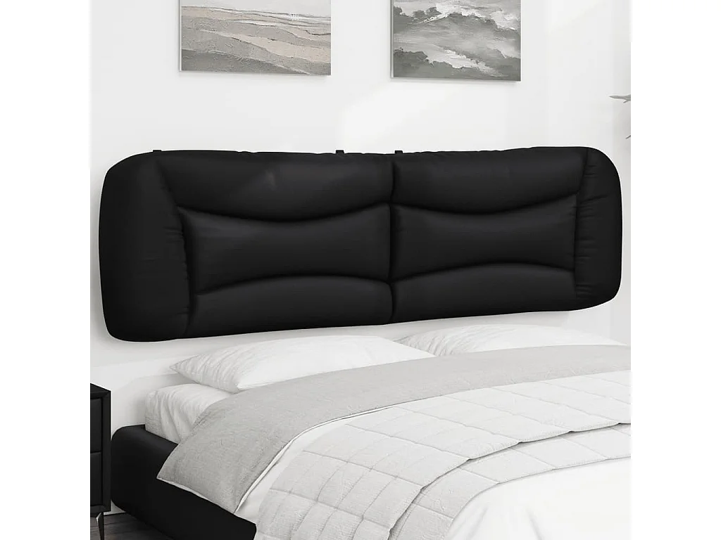Cabecero de Cama | Cabezal de cama | Mueble de cabecero acolchado Hvar cuero sintético negro 180 cm