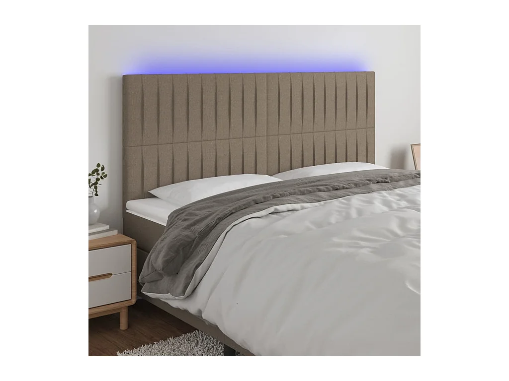 Cabecero | Cabezal de Cama | Mueble cabecero con luces LED tela gris taupe 160x5x118/128 cm
