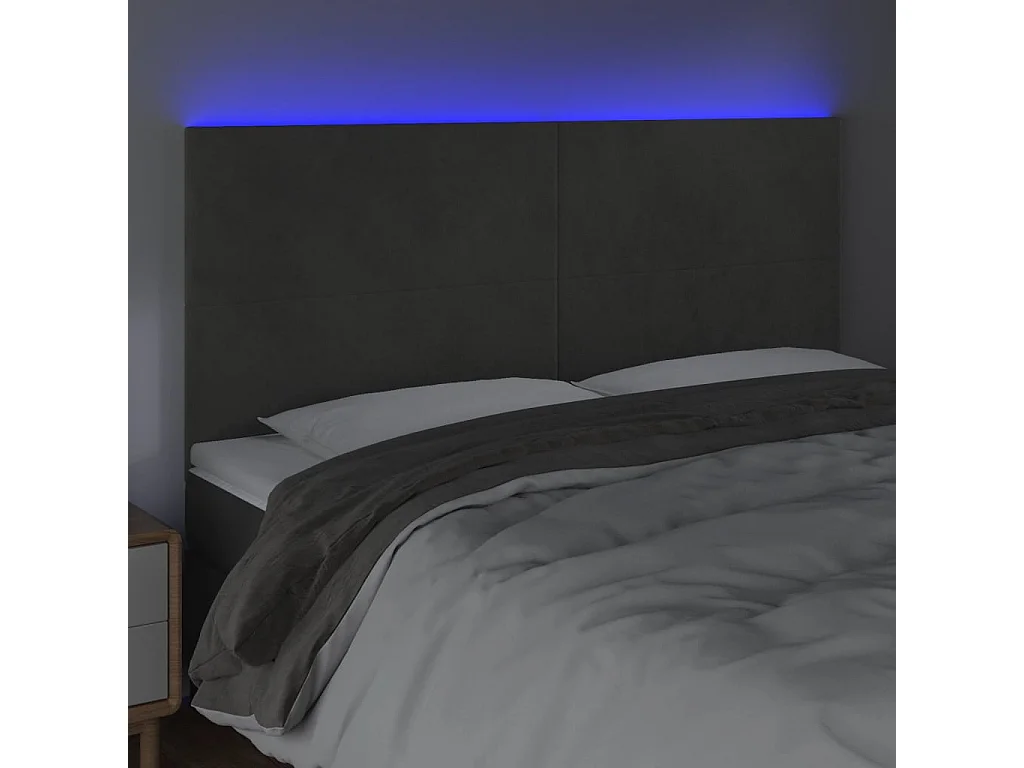 Tête de Lit | Panneau de tête pour lit Moderne à LED Gris foncé 180x5x118/128 cm Velours