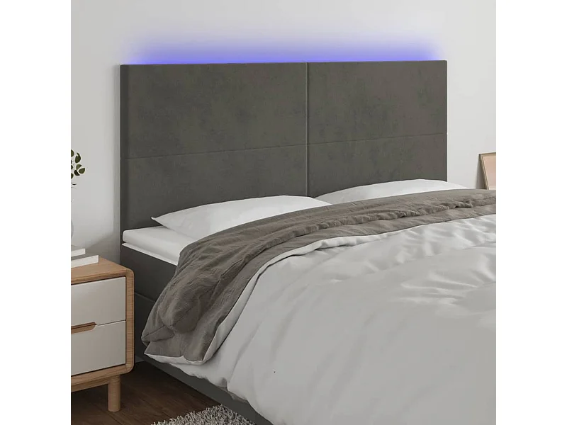 Tête de Lit | Panneau de tête pour lit Moderne à LED Gris foncé 180x5x118/128 cm Velours