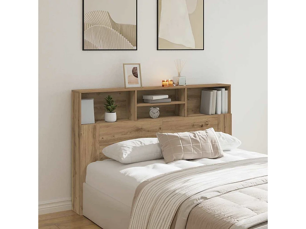 Tête de Lit avec rangement | Armoire de tête de lit chêne artisanal 160x19x103,5 cm