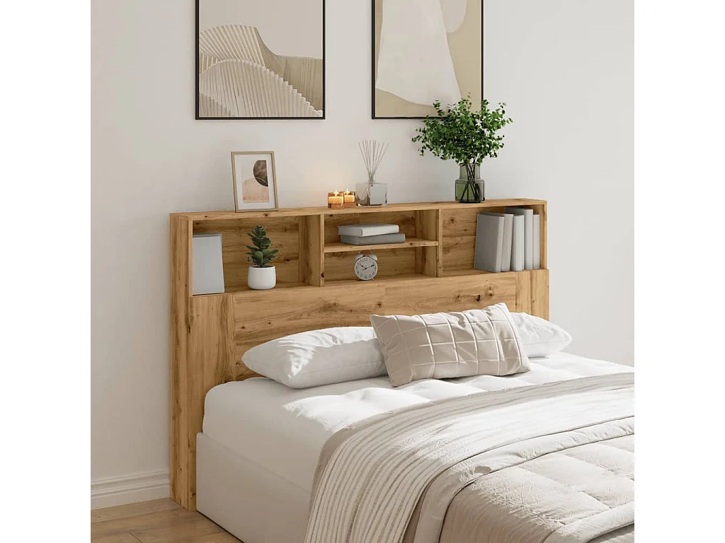 Tête de Lit avec rangement | Armoire de tête de lit chêne artisanal 160x19x103,5 cm