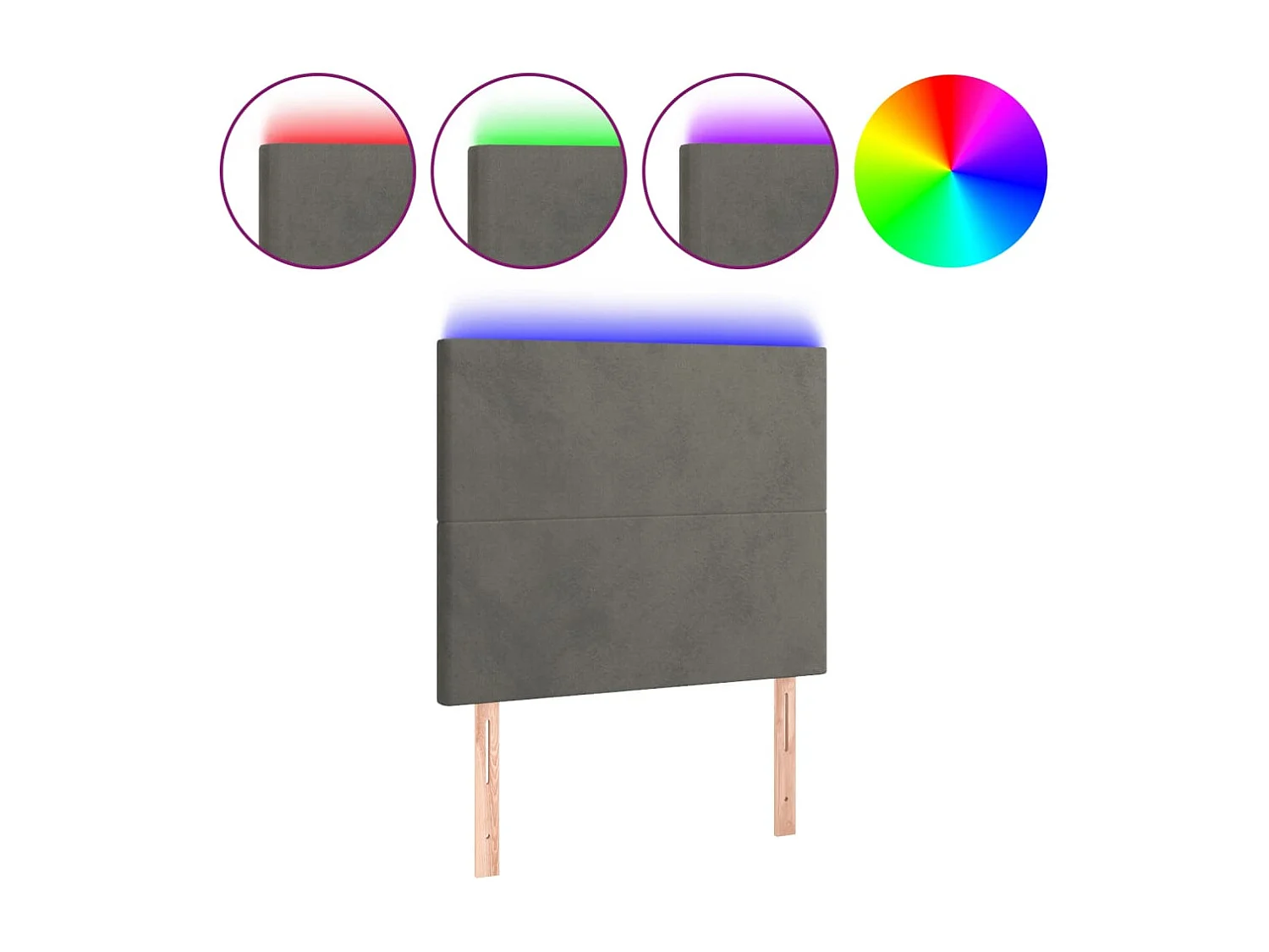 Hoofdbord | Hoofdeinde LED 100x5x118/128 cm fluweel donkergrijs