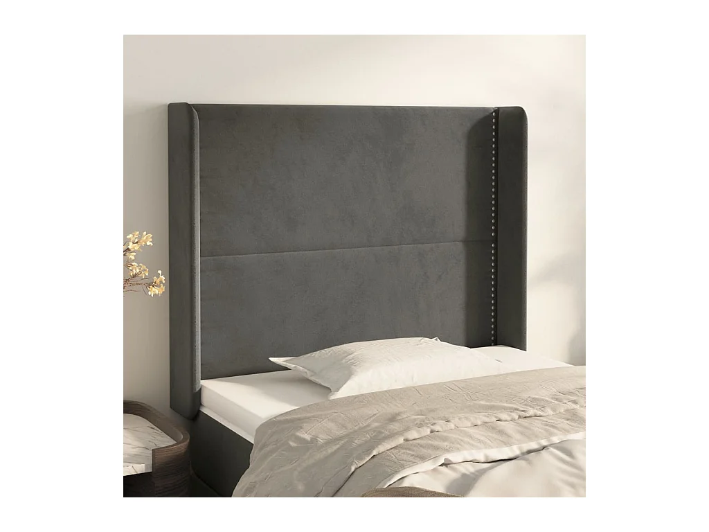Tête de Lit | Panneau de tête pour lit Moderne avec oreilles Gris foncé 83x16x118/128 cm Velours