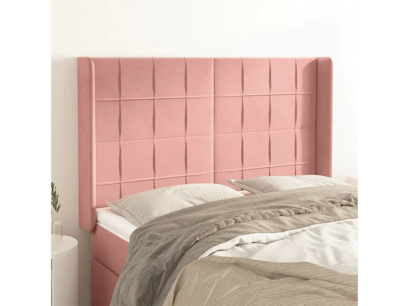 Tête de Lit | Panneau de tête pour lit Moderne avec oreilles Rose 147x16x118/128 cm Velours