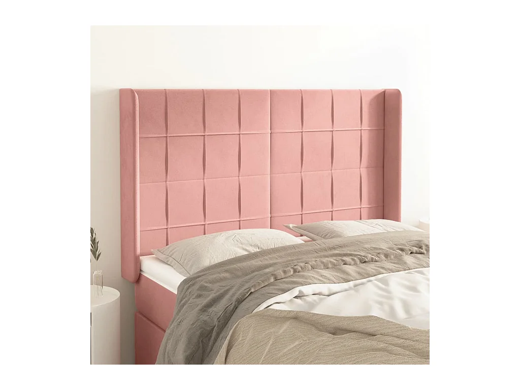 Tête de Lit | Panneau de tête pour lit Moderne avec oreilles Rose 147x16x118/128 cm Velours