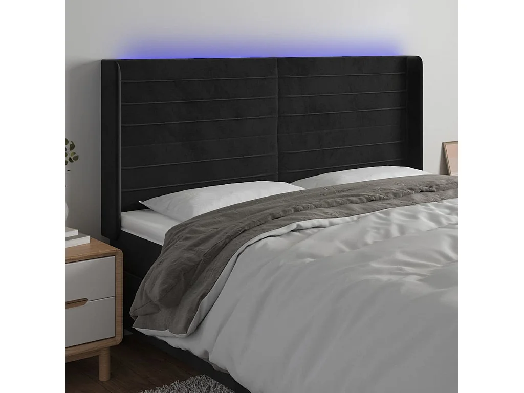 Hoofdbord | Hoofdeinde LED 203x16x118/128 cm fluweel zwart