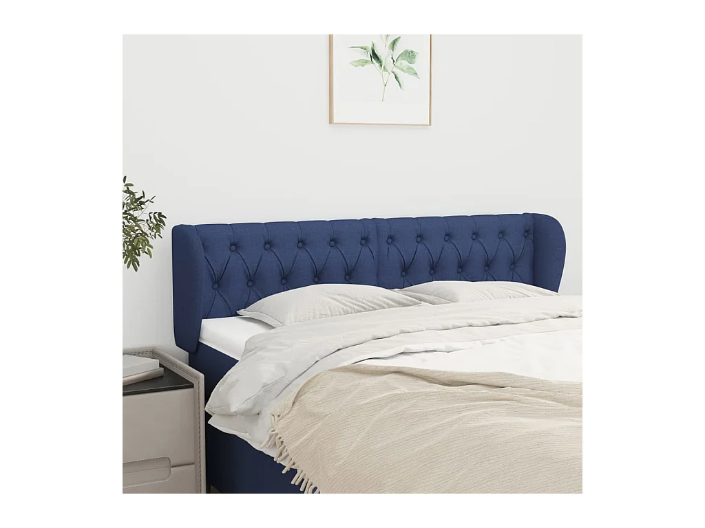 Mueble cabecero | Cabezal de cama | Cabecero de tela azul 147x23x78/88 cm