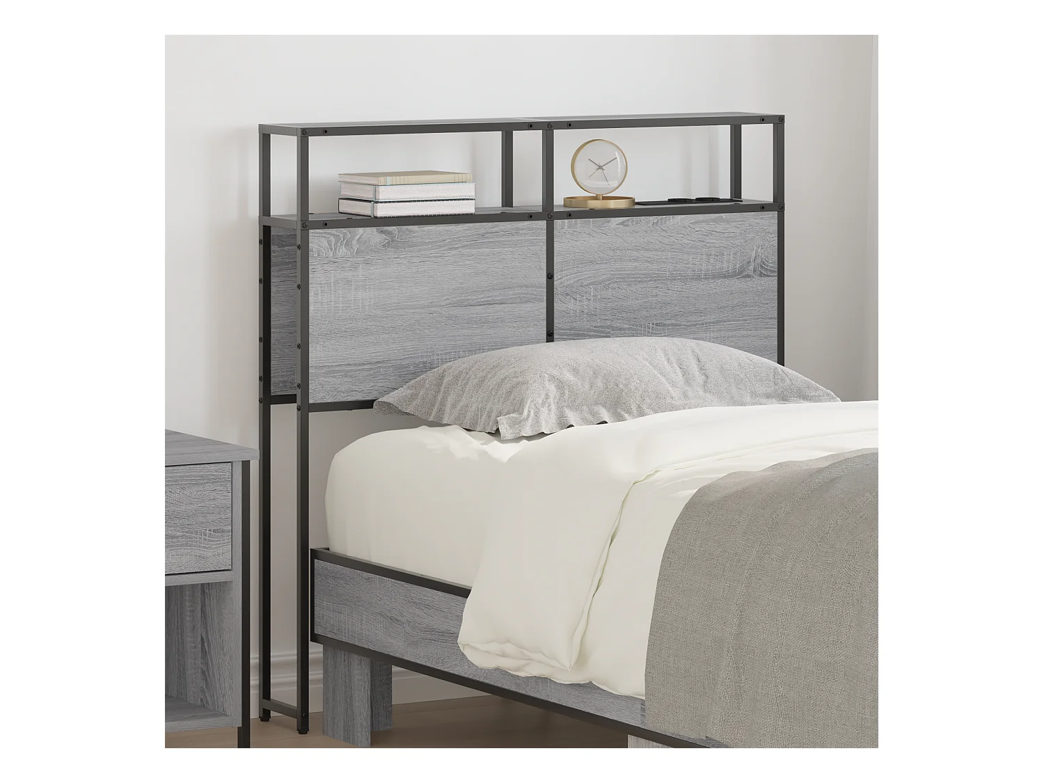 Mueble cabecero con almacenamiento | Cabecera de almacenamiento con estante Gris sonoma 75 cm