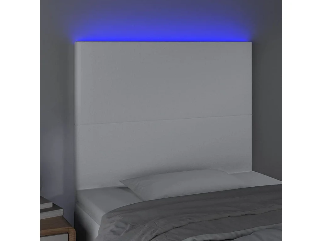 Cabecero | Cabezal de Cama | Mueble cabecero con luces LED cuero sintético blanco 100x5x118/128 cm