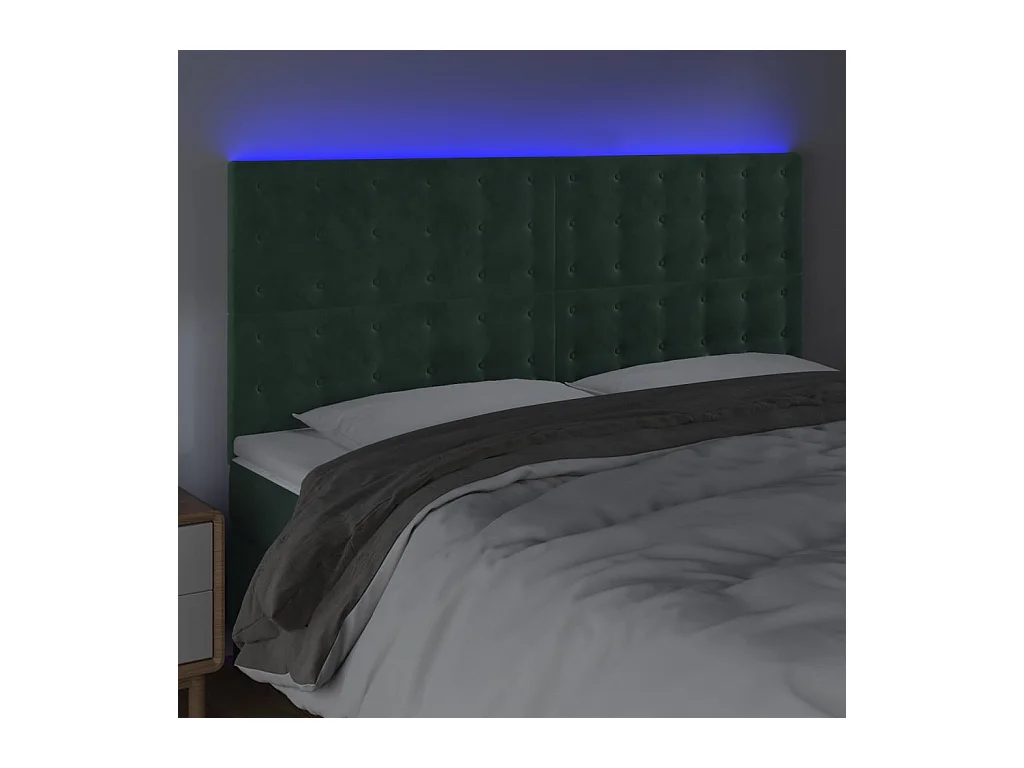 Tête de Lit | Panneau de tête pour lit Moderne à LED Vert foncé 160x5x118/128 cm Velours