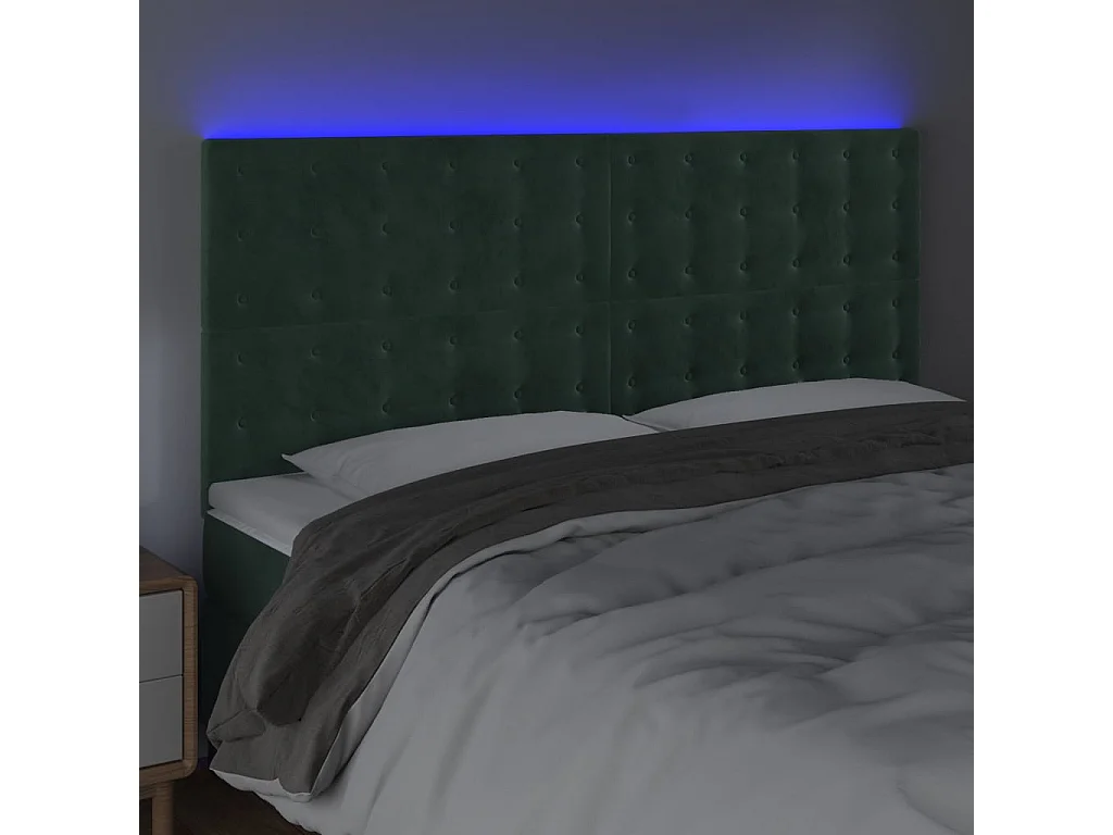 Hoofdbord | Hoofdeinde LED 160x5x118/128 cm fluweel donkergroen