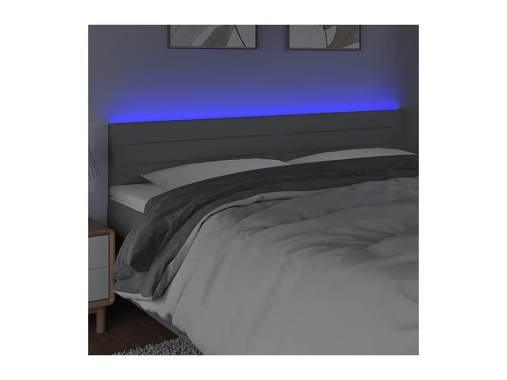 Tête de Lit | Panneau de tête pour lit Moderne à LED Gris clair 200x5x78/88 cm Tissu