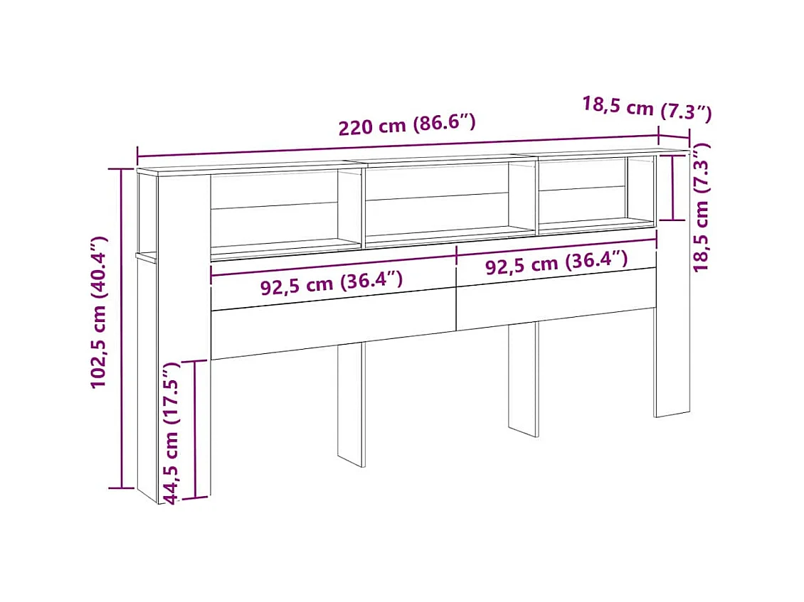Mueble cabecero | Cabezal de cama | Cabecero de armario 220 x 18,5 x 104,5 cm Madera contrachapada