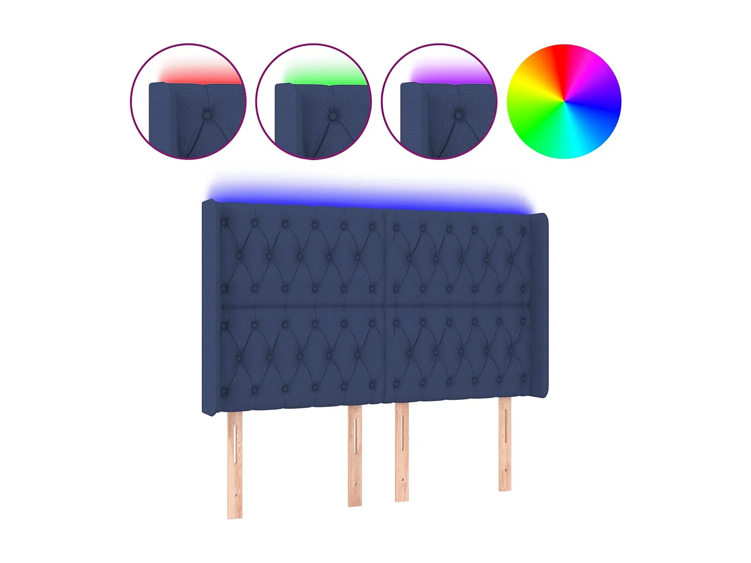 Tête de Lit | Panneau de tête pour lit Moderne à LED Bleu 163x16x118/128 cm Tissu
