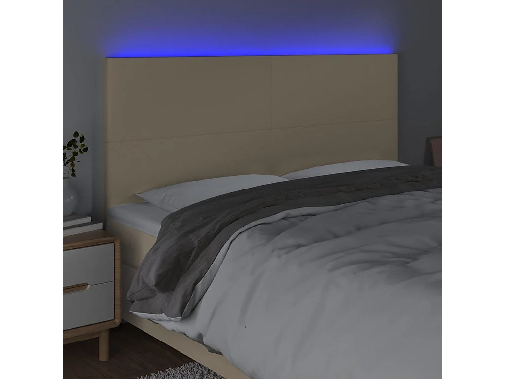 Cabecero | Cabezal de Cama | Mueble cabecero con luces LED tela crema 160x5x118/128 cm