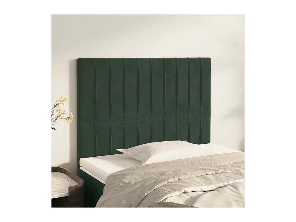 Cabeceros | Cabezal de cama | Mueble de cabecero 2 unidades de terciopelo verde oscuro 90x5x78/88 cm