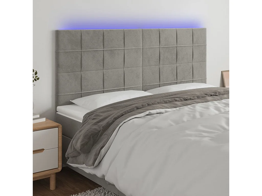Hoofdbord | Hoofdeinde LED 200x5x118/128 cm fluweel lichtgrijs