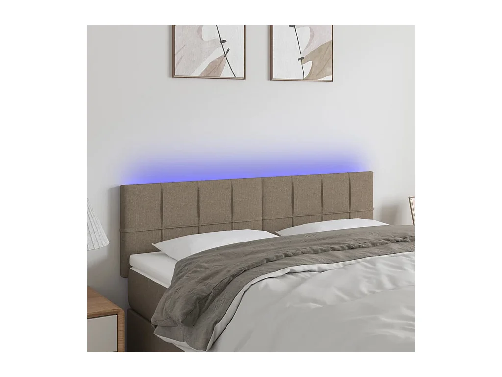 Mueble cabecero | Cabezal de cama | Cabecero con LED de tela gris taupe 144x5x78/88 cm
