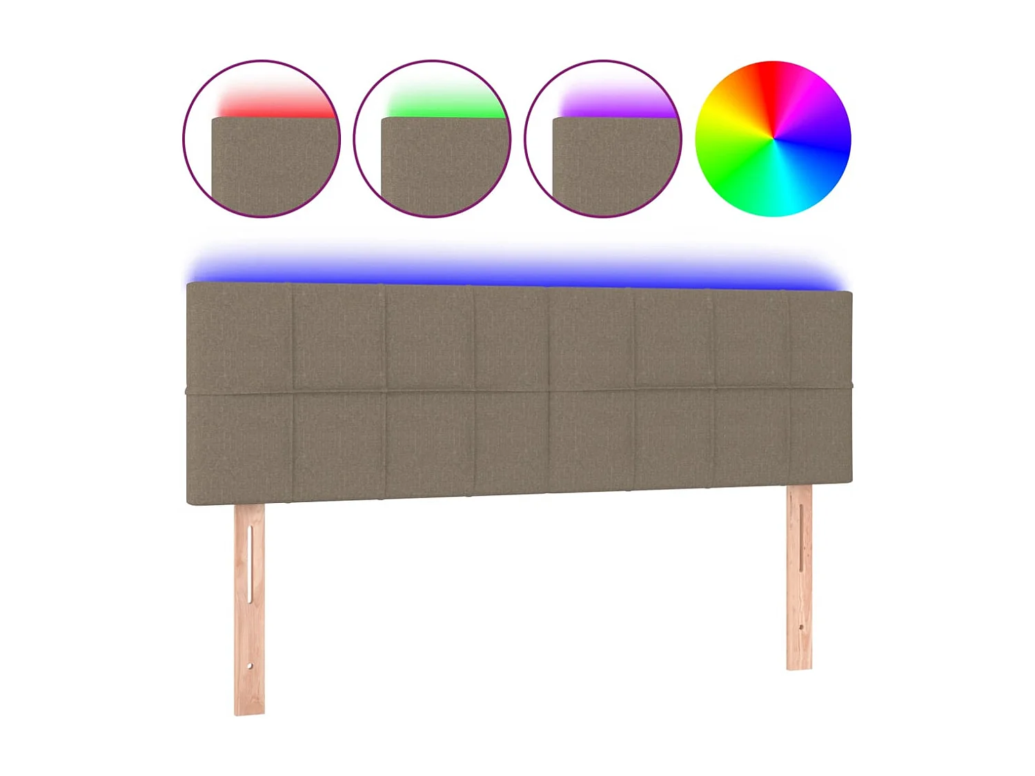 Mueble cabecero | Cabezal de cama | Cabecero con LED de tela gris taupe 144x5x78/88 cm