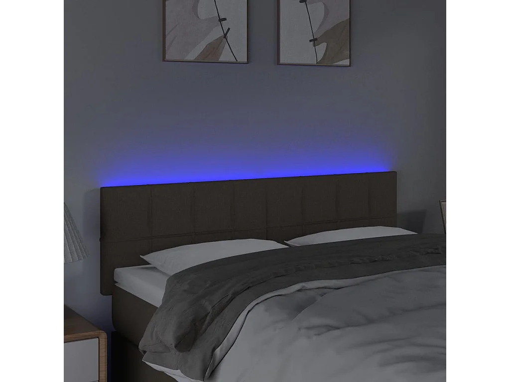 Tête de Lit | Panneau de tête pour lit Moderne à LED Taupe 144x5x78/88 cm Tissu