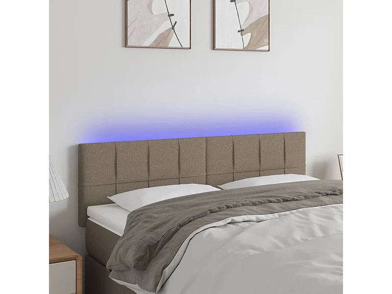 Tête de Lit | Panneau de tête pour lit Moderne à LED Taupe 144x5x78/88 cm Tissu