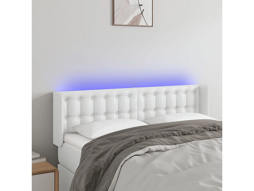 Tête de Lit | Panneau de tête pour lit Moderne à LED Blanc 147x16x78/88 cm Similicuir