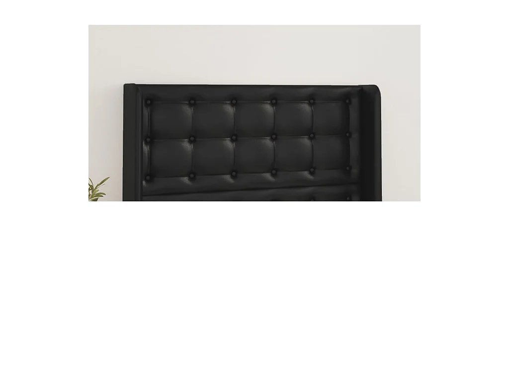 Cabecero | Cabezal de Cama | Mueble cabecero con orejas de cuero sintético negro 103x16x118/128 cm