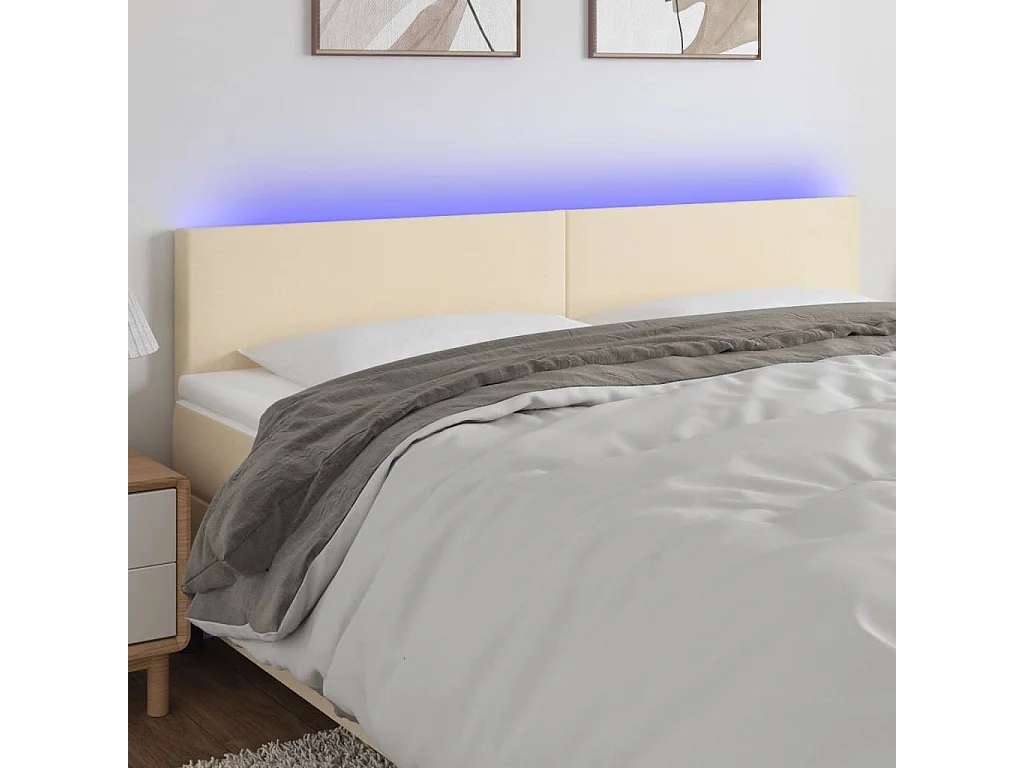 Tête de Lit | Panneau de tête pour lit Moderne à LED Crème 200x5x78/88 cm Tissu