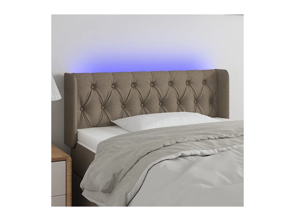 Mueble cabecero | Cabezal de cama | Cabecero con LED de tela gris taupe 93x16x78/88 cm